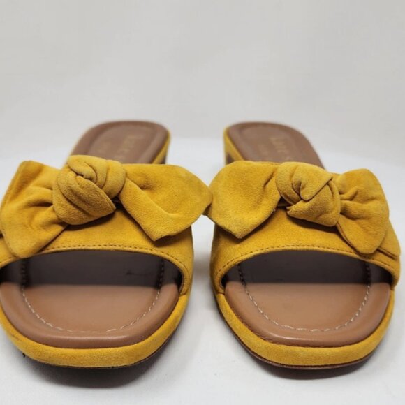 Kate Spade Lilah Slide Women Yellow Suede Bow Open Toe Block Kitten Heel - Picture 2 of 4